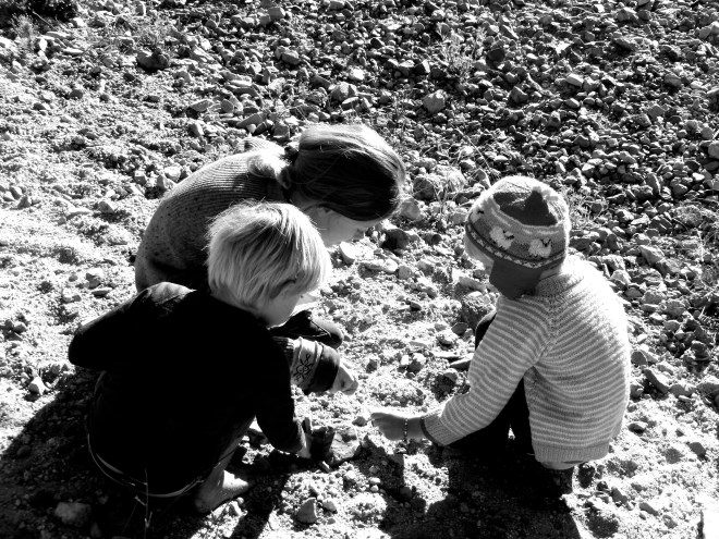 Yabby Creek Adventure, Kids checking out rocks and insects, 12 March, 2014