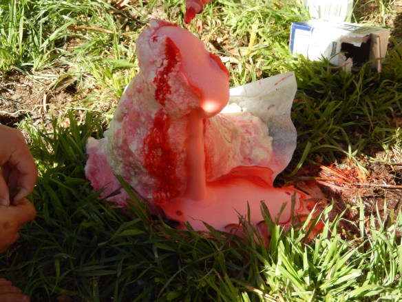 20141217 Volcano experiment: eruption (with added colour)